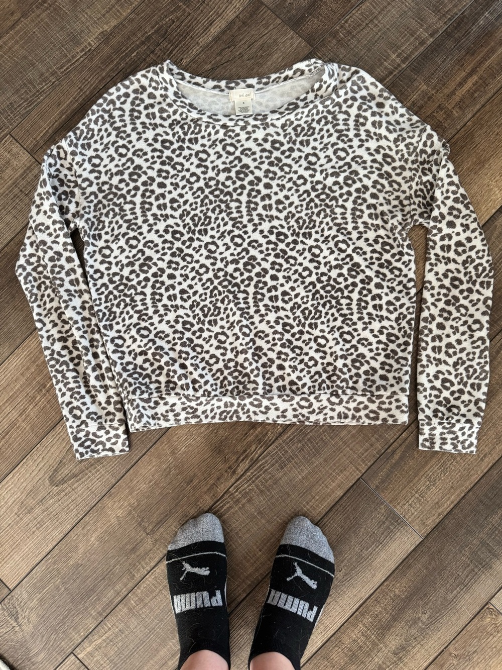 Wet Seal White and Brown Leopard Print Long Sleeve Tee